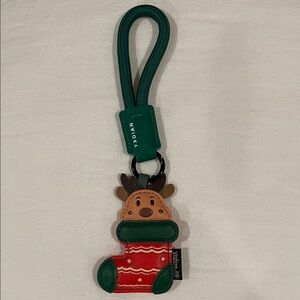 Festive Reindeer in Stocking Bag Charm/Keychain in Red and Green